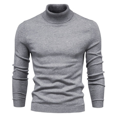 Pull à col roulé uni et ajusté pour homme, hauts décontractés d'hiver