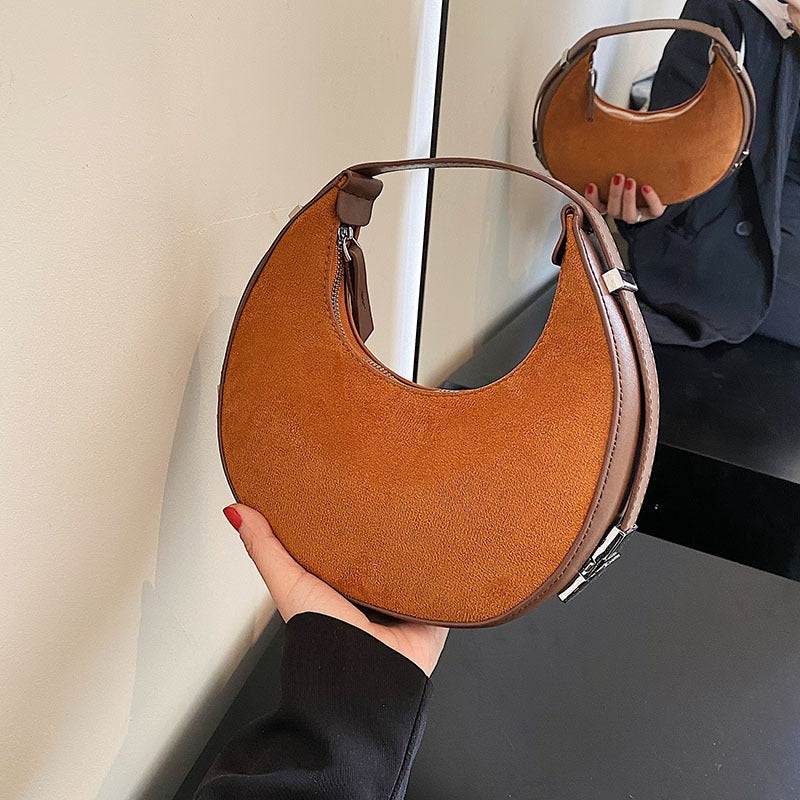 Fashionable new buckskin shoulder bag women autumn and winter all-match crescent underarm bag trendy texture