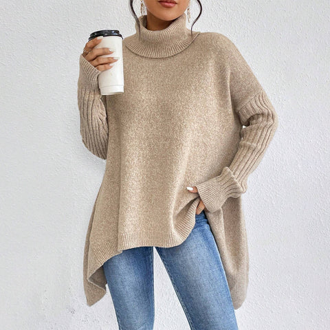 Buy Irregular Turtleneck Sweater Winter Loose Long Sleeve Knitted Tops Leisure Warm Pullover Sweater Women'S Clothing online at Fashionner.