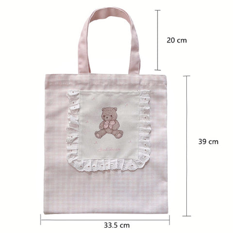 Sac à bandoulière en toile avec oreille en bois, motif ours, pour fille
