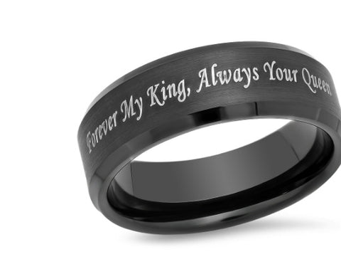 Bague de couple en acier titane noir mat
