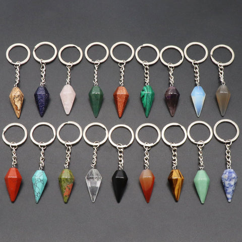 Natural Crystal Agate Stone Hexagonal Cone Keychain Bag Decorative Pendant