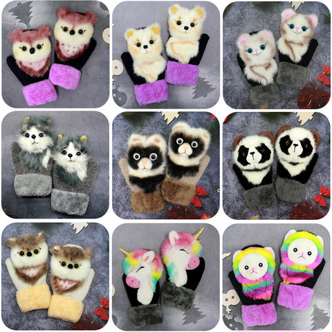 Gants d'hiver en peluche animaux pour femmes