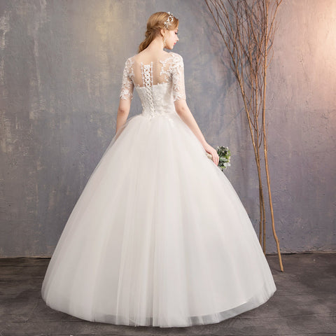New Fashion Slim Fit Lace Mid Sleeve Plus Size Photo Studio Wedding Dress - Fashionner