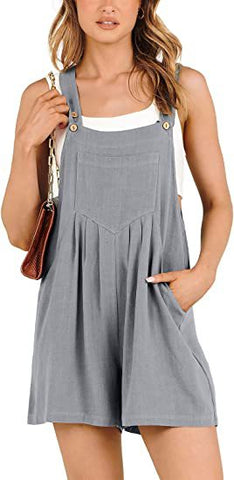 Women's Short Overalls Summer Casual Adjustable Strap Loose Short Bib Overalls Jumpsuit Rompers - Fashionner