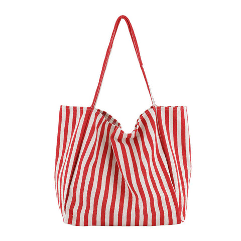 Striped Canvas Bags High Capacity Shoulder Bags For Women Fashion Shopper Handbags Casual Shopping Totes - Fashionner
