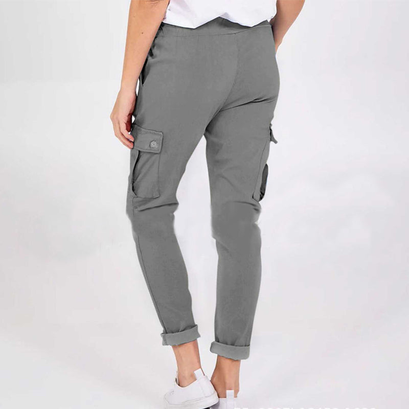 Casual Cargo Pants With Pockets Solid Color Drawstring Waist Pencil Trousers For Women - Fashionner
