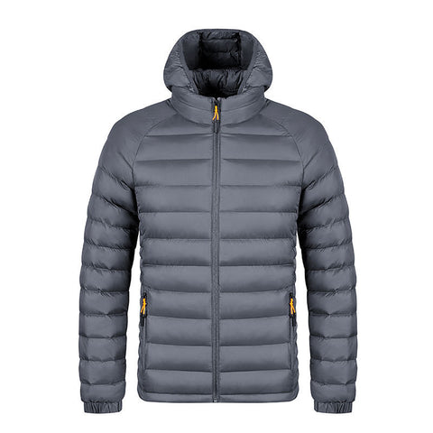 Manteau léger d'hiver à capuche avec poches, veste chaude et portable à fermeture éclair pour homme, vêtements d'extérieur de couleur unie