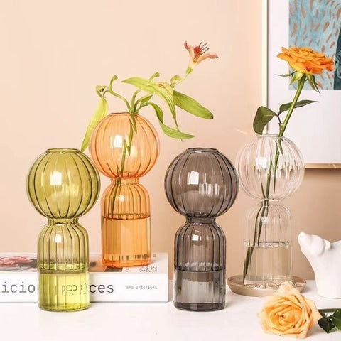 Vase en verre créatif ins, vase en verre transparent rayé, ornements décoratifs de table, vase simple pour fleurs hydroponiques
