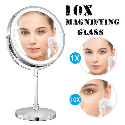Dual sided 8" USB Wireless 1X&10X Rechargeable Vanity makeup mirror with lights - Fashionner