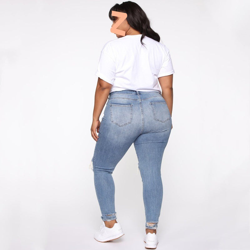 Women Clothes Ripped Plus Size Ladies Denim Pants Jeans - Fashionner