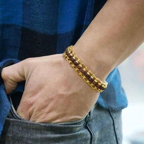Bracelet Rudraksha plaqué or pour homme