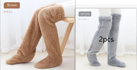 Buy Over Knee High Fuzzy Long Socks Winter Warm Cold Leg Knee Joint Cold-Proof Stockings Home Floor Sleeping Socks online at Fashionner.