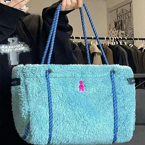 Women's Gingerbread Man Large Capacity Lamb Wool Shoulder Bag - Fashionner