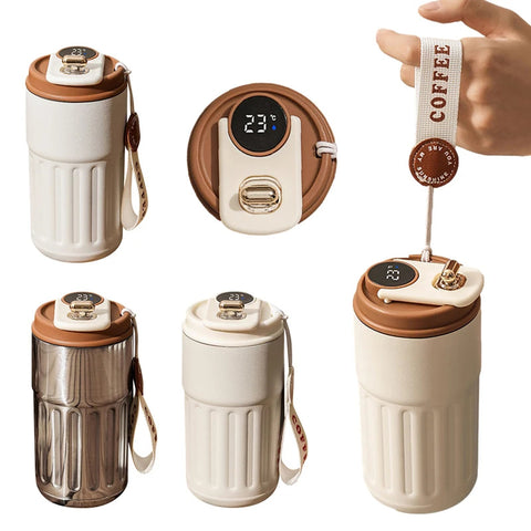 Bouteille Thermique Numérique Intelligente Tasse à Café Portable Bouteille d'Eau en Acier Inoxydable Tasse Isotherme pour Voiture Bouteilles Isothermes Gardant au Froid 450 ml