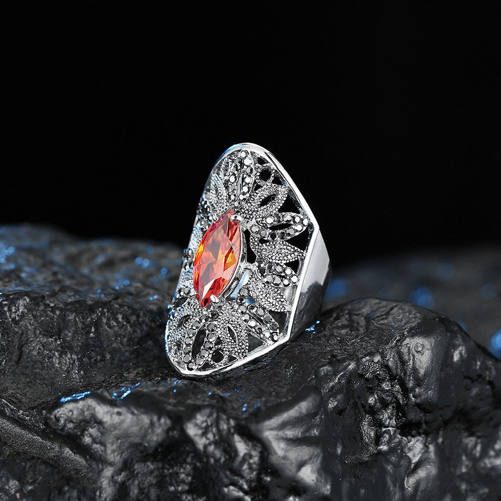 Fashion Diamond Colored Leaf Couple Ring Ring