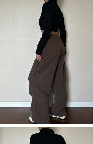 Pantalon Cargo Femme Coupe Droite Ample À Poches