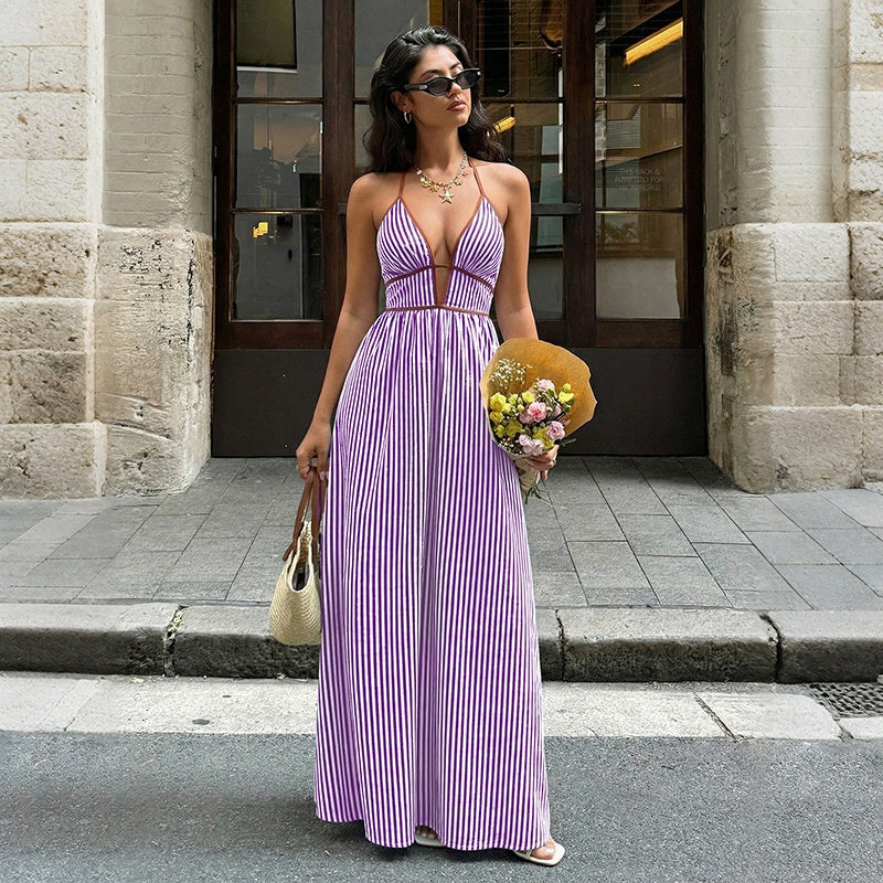 Buy Women'S Striped Strappy Dresses Fashion Summer V-Neck Maxi Dress Party Beach Evening Dress Women'S Clothing online at Fashionner.