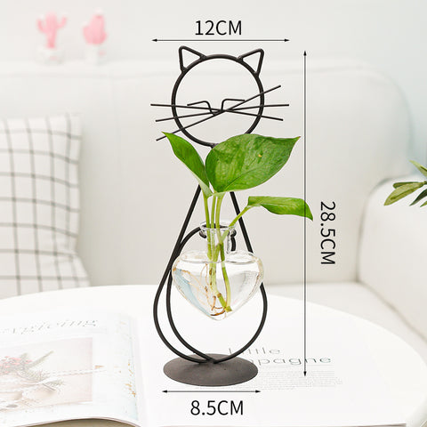 Vase Hydroponique Simple en Fer pour Fleurs avec Chat