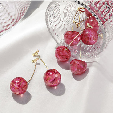 Nouvelles boucles d'oreilles tendance avec cerises séchées françaises, longues, douces et à la mode