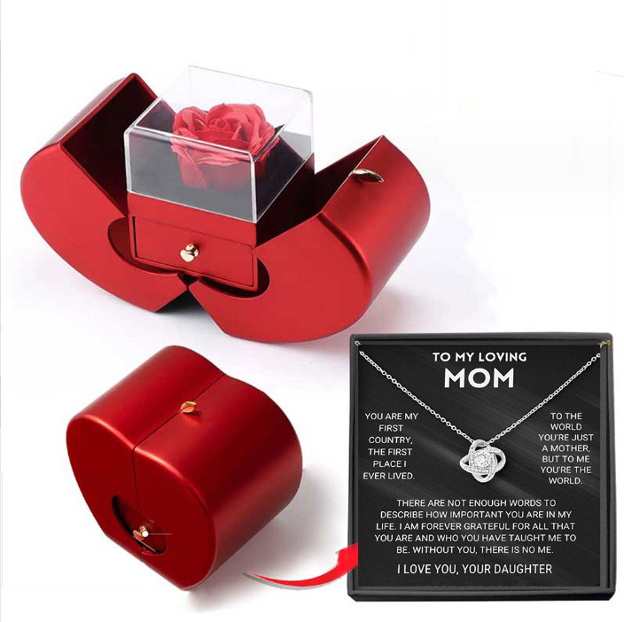 Fashion Jewelry Box Red Apple Christmas Gift Necklace Eternal Rose For Girl Mother's Day Valentine's Day Gifts With Artificial Flower Rose Flower Jewelry Box - Fashionner