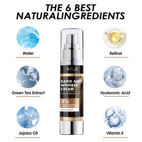 Crème Visage Anti-Âge Hoygi : Atténue les rides et ridules, hydrate, illumine, raffermit et retend, crème anti-rides.