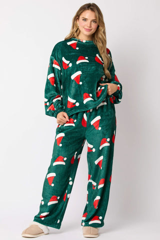 Ensembles de pyjama décontractés en flanelle 2024 pour femmes, 2 pièces, ensemble mignon de chemises de salon assorties à manches longues, pyjama Père Noël, vêtements d'intérieur