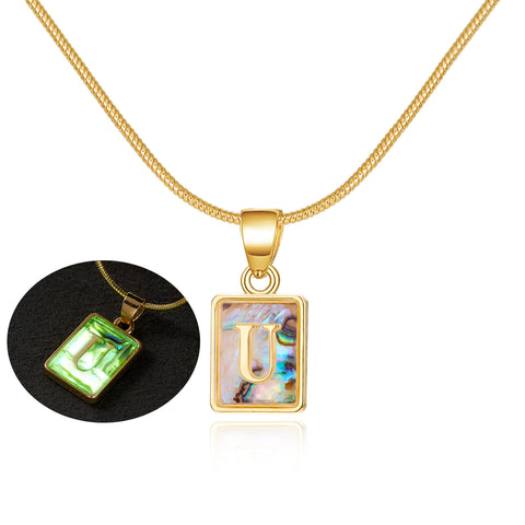 26 Letter Square Necklace Colorful Shell Luminous Pendant Chain Necklace For Women Temperament Ladies Jewelry - Fashionner