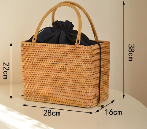 Panier pur fait à la main style nordique panier de rangement pique-nique voyage sac à main tressé en rotin pour femmes