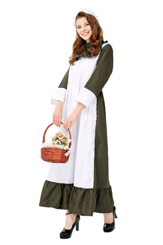 Halloween Dark Green Maid Servant Chef Costume European And American Farm Estate Butler Cosplay Stage Wear