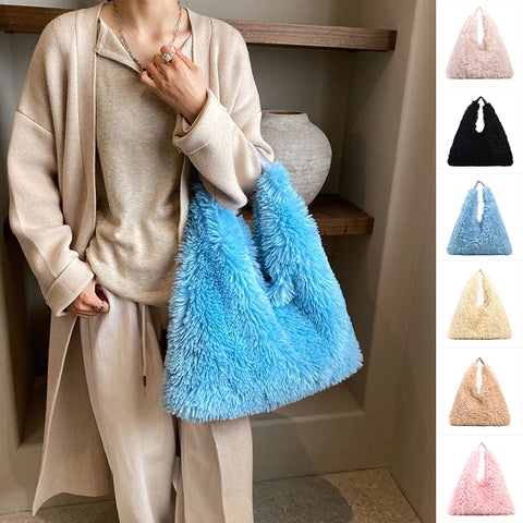 New Autumn And Ainter Plush Handbags Large-capacity Shoulder Armpit Bag Cute Fashion Luxury Designer Tote Bags For Women Trend - Fashionner