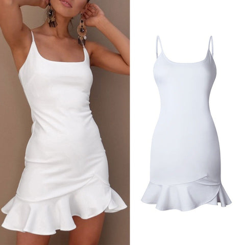 New Ruffles Trumpet Dress Women Sleeveless Spaghetti Strap Slim Summer Dress Party Short Dresses Vestidos - Fashionner