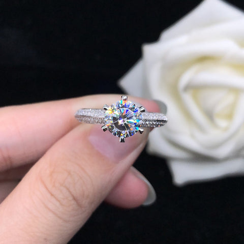 Bague de fiançailles coréenne à six griffes pour femme
