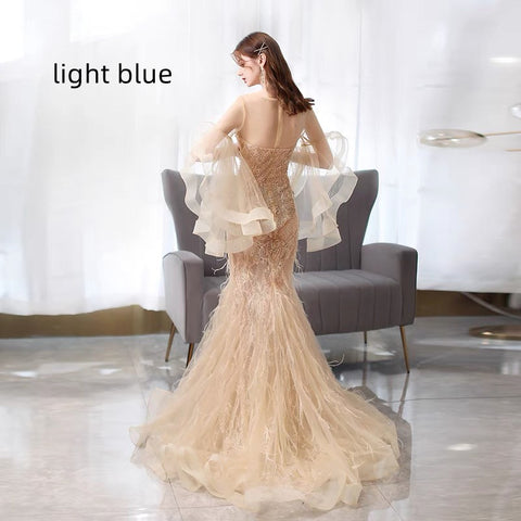 Robe de soirée sirène dorée pour femme