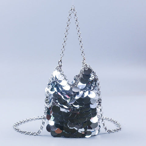 Sac à main en sequins écailles de poisson en métal tissé à la main, pochette de soirée pour téléphone portable, sac à bandoulière pour femme