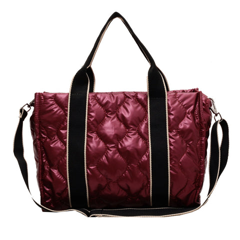 Rhombus Sewing Tote Bag Winter Designer Luxury Down Shoulder Bag High Capacity Commuting Personalized Handbags For Women - Fashionner