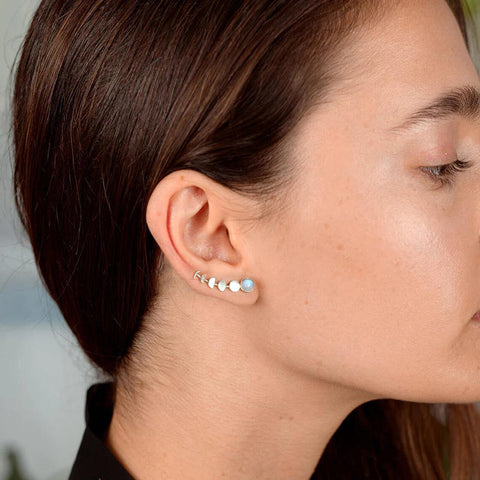 Buy Platinum Stud Earrings With A Classic Opal Bezel Setting online at Fashionner.