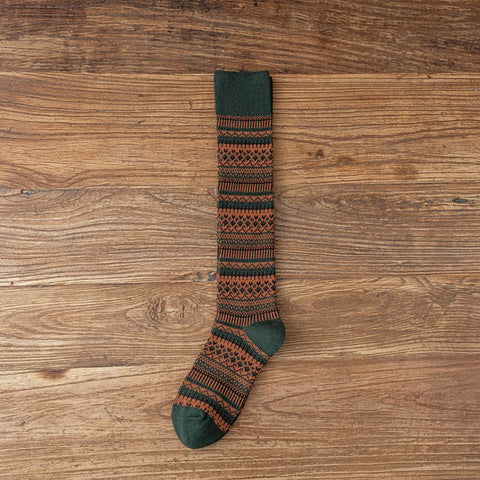 Socks Women's Middle and High Tube Calf and Knee Socks Ins Ethnic Style Net Red Style Harajuku Mori Striped Cotton Socks - Fashionner
