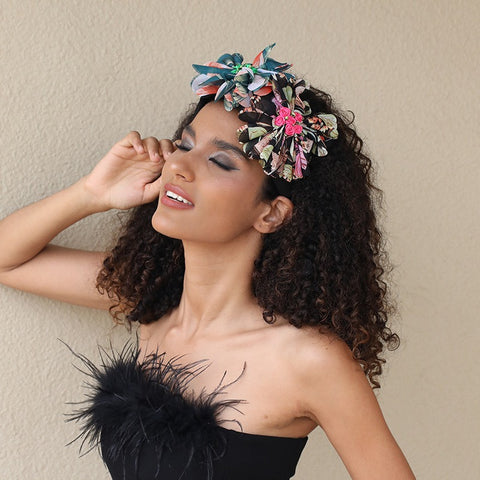 Handmade Fabric Flower Women's Wide Edge Pressed Hair Hoop - Fashionner