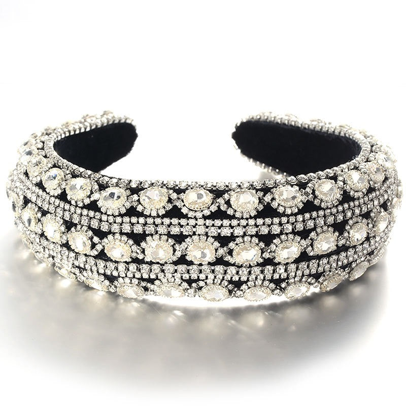 Heavy craftsmanship Baroque crystal headband with retro glass inlaid diamond hair accessories - Fashionner