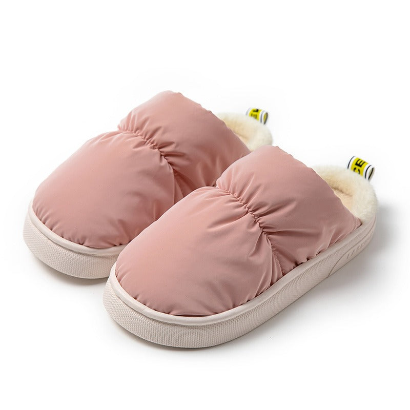 Thick soled cotton slippers for women's new winter cotton candy home with a sense of stepping on feces, indoor waterproof down feather slippers for winter - Fashionner