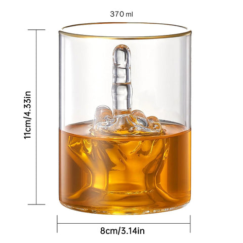 Middle Finger Whiskey Glass with 3D Finger Inside - Funny Novelty Glass for Bourbon Scotch Cocktails, Unique Gift for Men