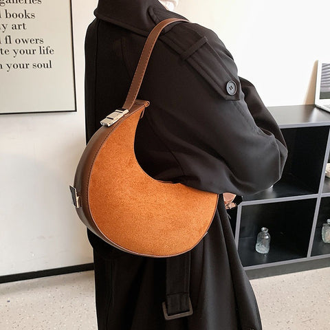 Sac à bandoulière en daim à la mode pour femme, sac croissant sous les bras, nouvelle collection automne et hiver, texture tendance