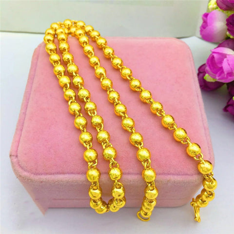 Collier de perles de Bouddha rondes, plaquées or, massives et brillantes, pour hommes