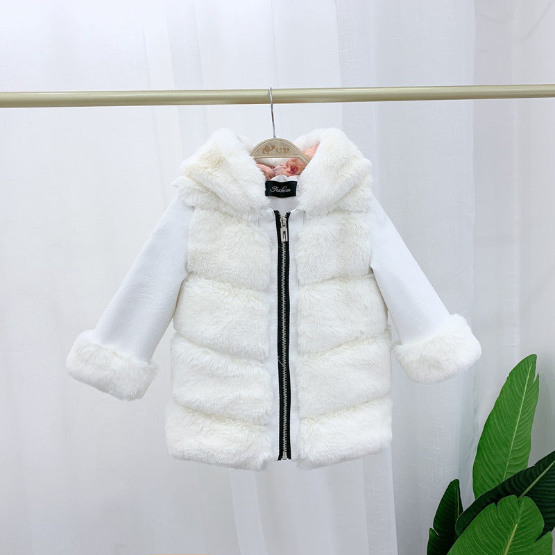 Children's Cotton Coat Rex Rabbit Hooded Faux Fur Coat - Fashionner
