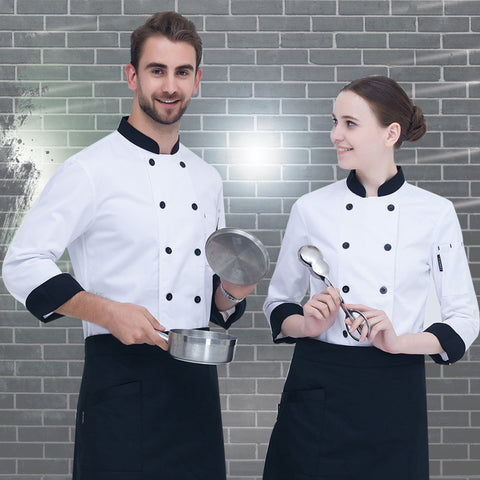 Pure White Double Breasted Chef's Work Clothes Long Sleeved Clothes