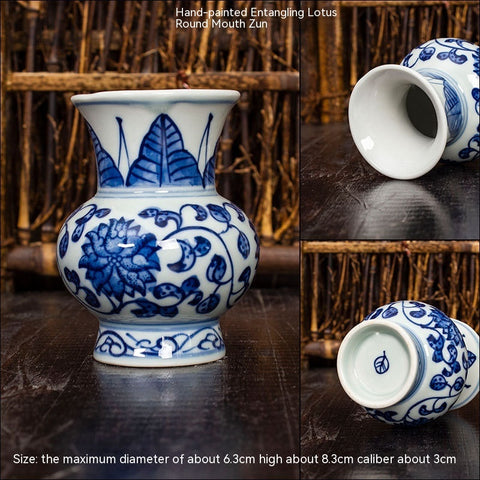 Mini Vase en Céramique de Jingdezhen, Ornement Ancien d'Étagère Hydroponique, Bouteille en Porcelaine Bleue et Blanche Peinte à la Main, Souvenirs