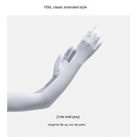 Gants manches longues femme en nylon et soie glacée de protection solaire UV - Manches longues de protection solaire d'été