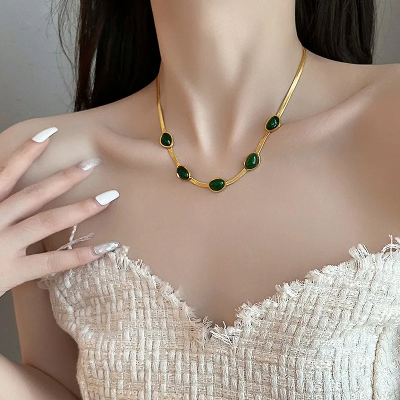 Fashion Jewelry Green Stone Crytal Snake Chain Multilayer Necklace For Women Pendant Boho Fashion Jewelry Gift - Fashionner