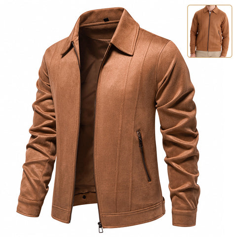 Veste à revers zippée mode, automne hiver, manteau en daim uni, vêtements d'extérieur pour hommes